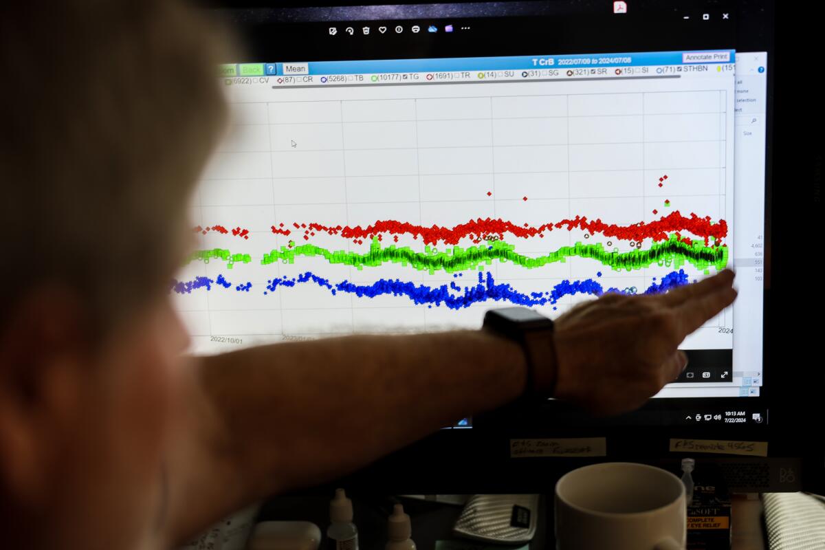 Bob Stephens shows a computer screen containing data from the Blaze Star.