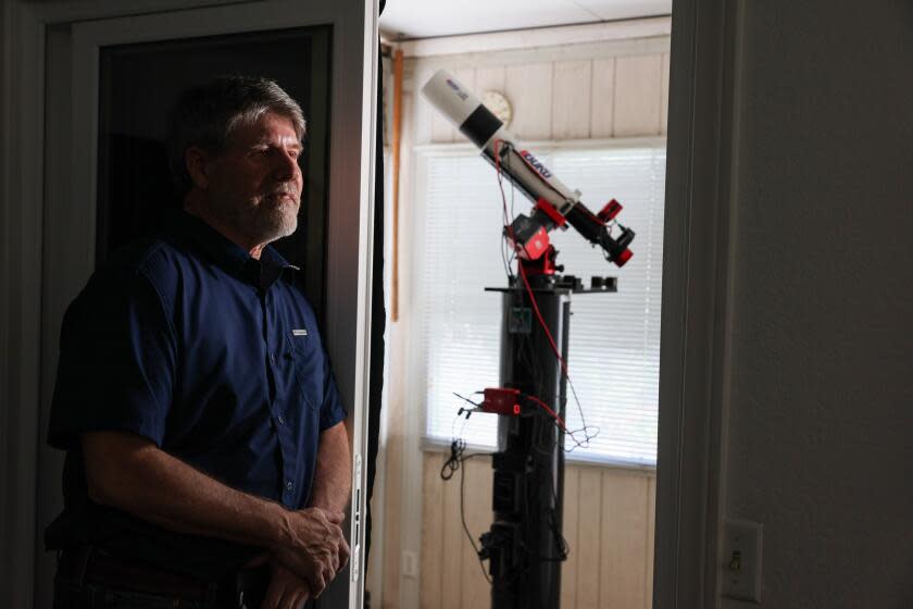 Rancho Cucamonga, Calif., Monday, July 22, 2024 — Bob Stephens is an amateur astronomer using a backyard telescope to observe a star that is expected to explode within the next month. Astronomers expect a massive explosion a million times brighter than the sun on a nearby sun before August. The explosion will be visible to the naked eye on Earth and will lead to new scientific discoveries. He is pictured next to an observatory containing a Borg 101 telescope. 101 mm F/6.3 mounted on a ZWO AsI174 mm camera. (Robert Gauthier/Los Angeles Times)