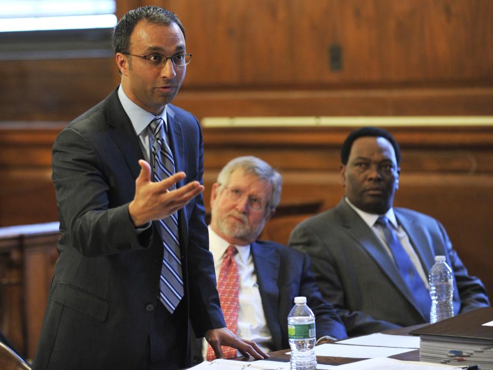 Dominique Strauss-Kahn's lawyers, Amit Mehta (L), William Taylor (C) and Hugh Campbell present their case in the Strauss-Kahn v. Nafissatou Diallo case at New York State Supreme Court in the Bronx on March 28, 2012 in New York. A lawyer for Dominique Strauss-Kahn asked a U.S. judge on Wednesday to dismiss a civil lawsuit filed by a New York hotel maid, claiming the disgraced French politician had diplomatic immunity when he allegedly assaulted her. The lawsuit 