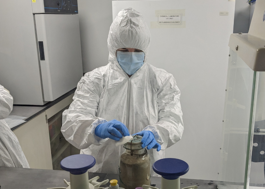 The researchers took several precautions before opening the sample jar to avoid contaminating the soil. 