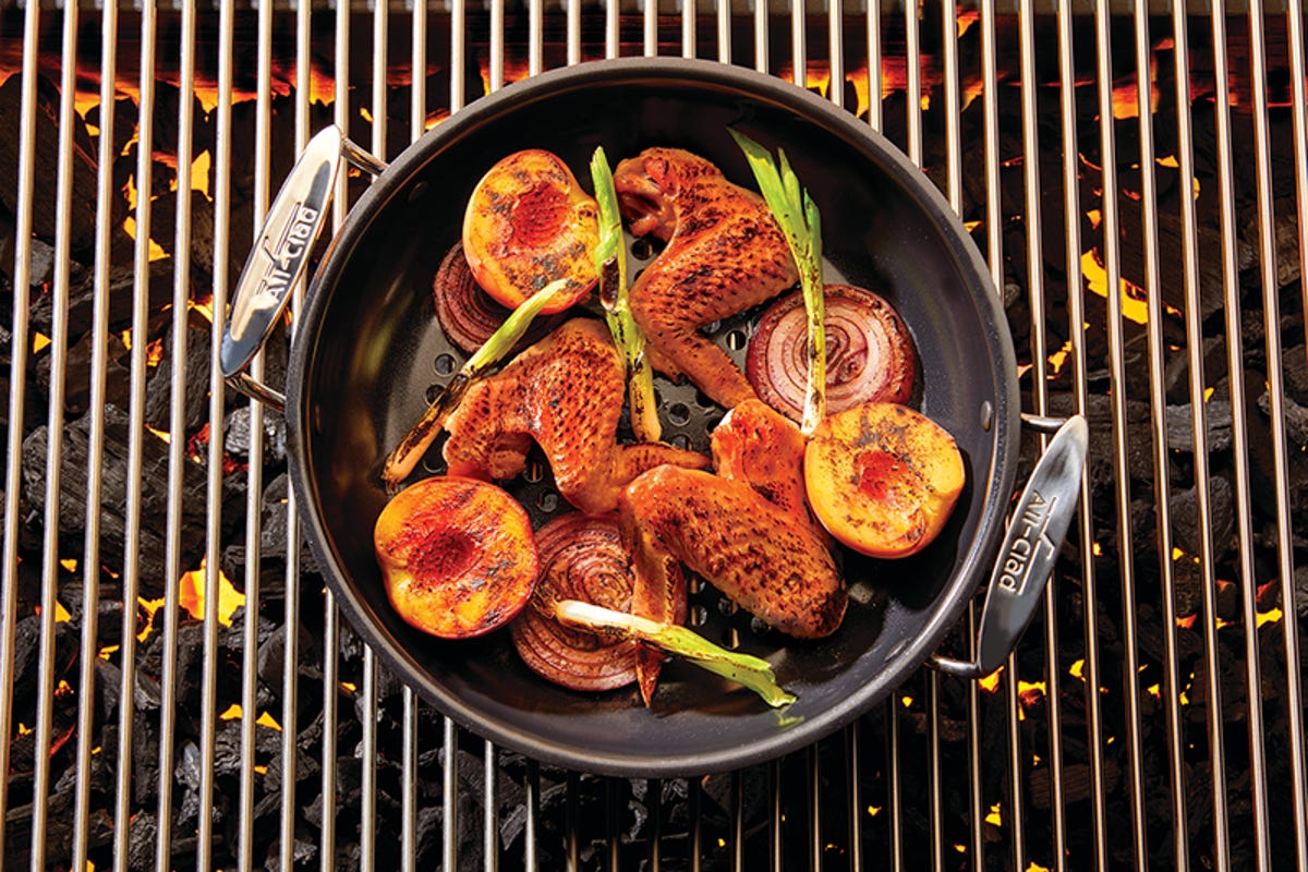 fully covered pan on the grill