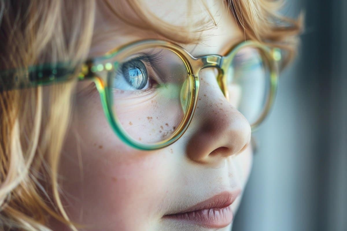 This shows a child wearing glasses.