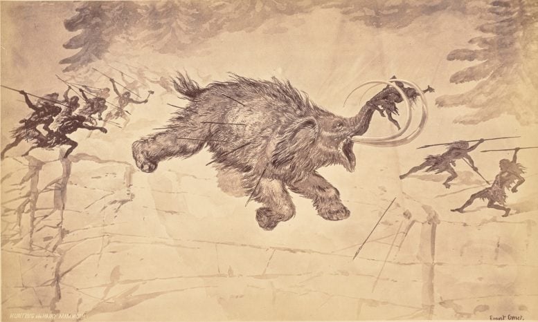 Engraving of the hairy mammoth hunt