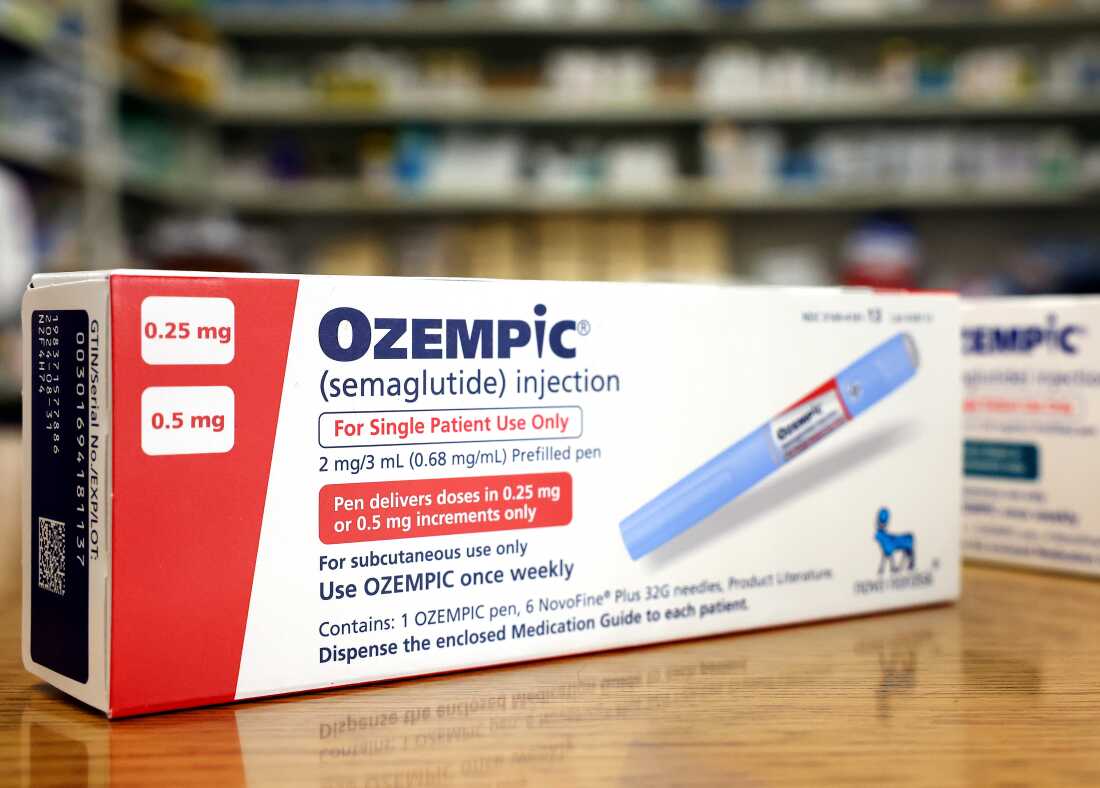 In this illustration photo, boxes of the diabetes medication Ozempic sit on the counter of a pharmacy on April 17, 2023, in Los Angeles. The front of the long, rectangular box reads 