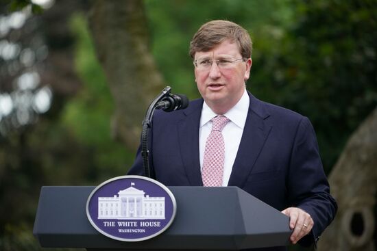 Mississippi Governor Tate Reeves speaks about COVID-19 testing in the Rose Garden of the White House in Washington, DC, on September 28, 2020. (Photo by MANDEL NGAN / AFP) (Photo by MANDEL NGAN/AFP via Getty Images)