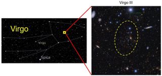 The newly discovered Virgo III dwarf galaxy with its constituent stars outlined in white