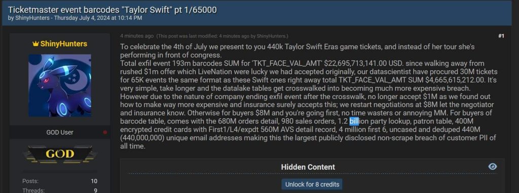 ShinyHunters Amplify Ticketmaster Security Breach, Leak 440,000 Taylor Swift Eras Tour Tickets