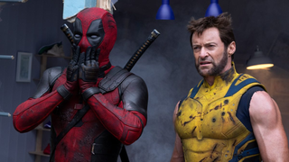 Deadpool with shocked face and Wolverine displeased