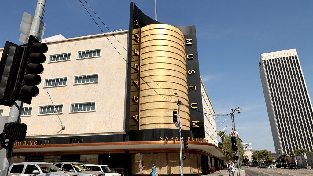 An exterior view of the Academy Museum is seen on April 15, 2021 in Los Angeles, California.