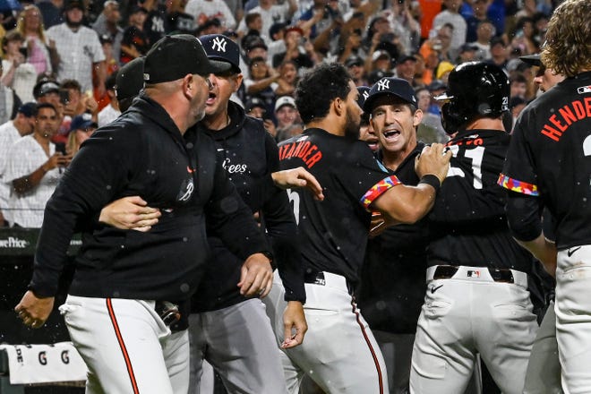 The Yankees and Orioles battled in the ninth inning Friday night.